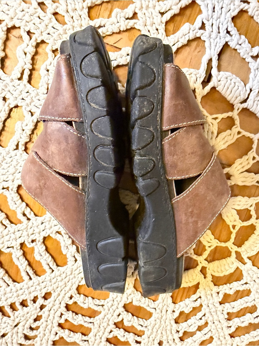 Vintage Riverstone Brown Leather Fisherman Slide Sandals clogs 8M Y2K 90
